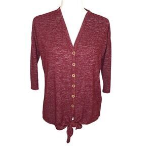 Pink Clover Red White Marled Oversized Soft Front Tie Decorative Button Top